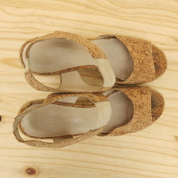 Donald Pliner Wynn Womens Cork Sandal Wedges Sz 6 Brown Chic Espadrille Open Toe - Picture 3 of 10